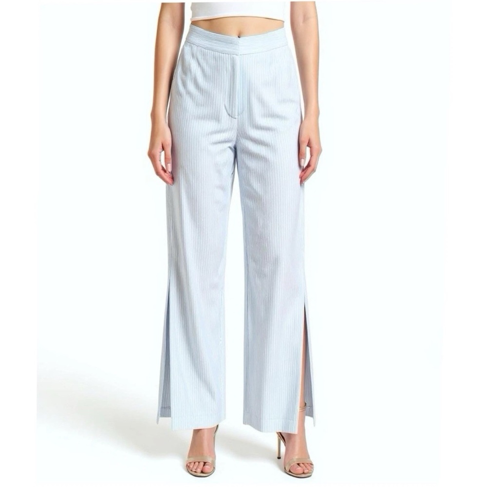 Habitual Women's Low Rise Striped Ankle Slit Pant Flat front White/Black Size 4